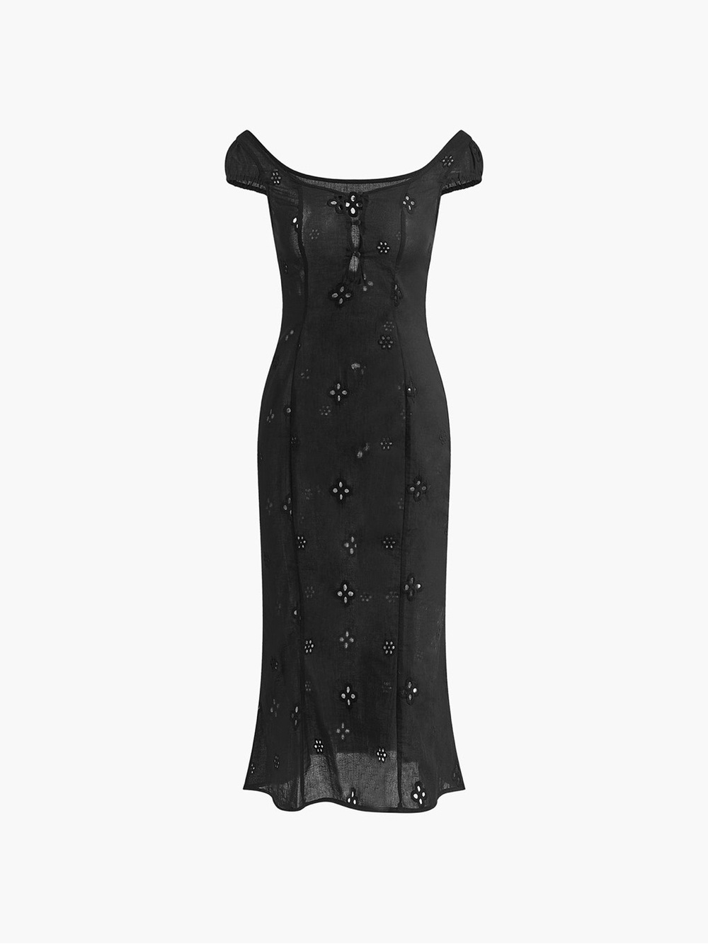 Commense Semi-Sheer Cotton Keyhole Neckline Midi Dress